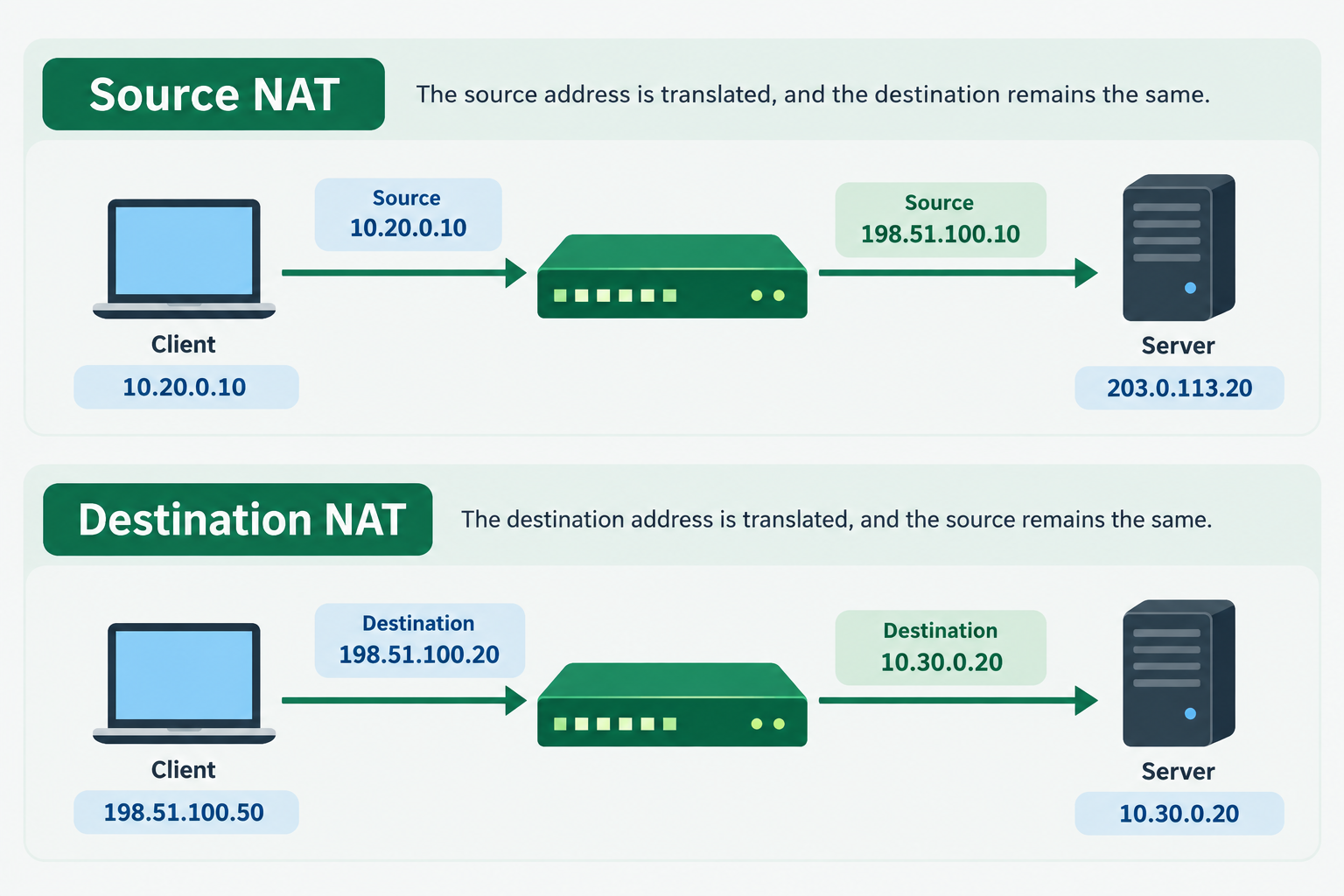 FortiGate SNAT DNAT 차이점 정리 핵심 개념 설명형 일러스트